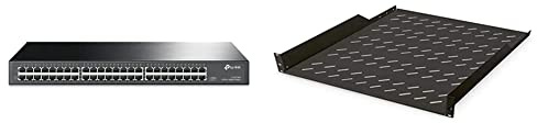 TP-Link TL-SG1048 48-Port Rackmount Gigabit Switch & DIGITUS Professional DN-19 TRAY-2-55-SW - Fachboden zum Festeinbau in 19“ Schränke - Traglast 25 kg - ab 800 mm Schranktiefe - 2HE - Farbe schwarz
