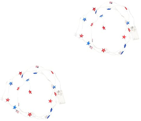 LABRIMP 2 Stück Schnur Lichterketten Zum Unabhängigkeitstag 4. Juli Dekoration Patriotische Sternenlichter Rote Weiße Blaue Sternlichter Gedenktag Usa Flagge Plastik Bild Fernbedienung