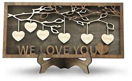 Cadeau Fête des Mères Arbre Généalogique Personnalisé Signe en Bois Plaque de avec 2 à 9 Noms Cadre d'arbre Généalogique Décoration Cadeau pour pour Maman Mamie(6-noms)