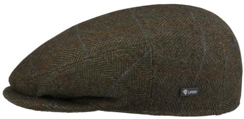 Lipodo Flatcap Karomuster Gefütterte Schiebermütze mit Wolle Made in Italy Herren Herbst/Winter Oliv 62 cm