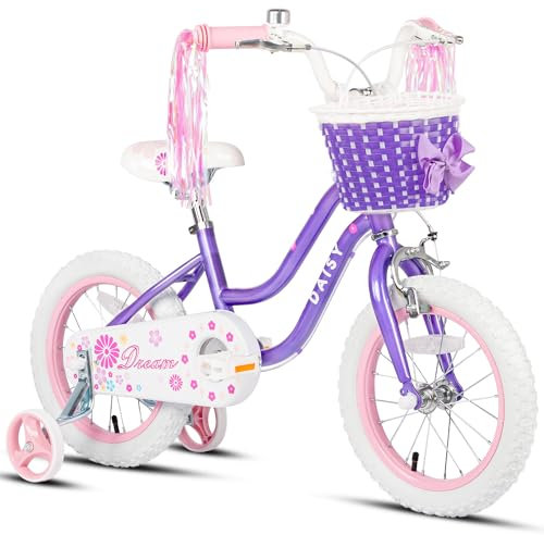 Glerc Daisy 12 Zoll Kinderfahrrad Alter 1 2 3 4 Jahre alte Mädchen Kleinkinderfahrrad mit Stützrädern & Korb & Luftschlangen,Lila