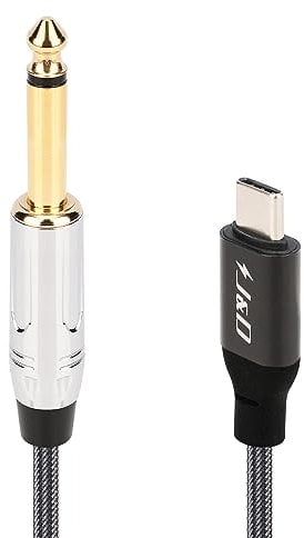 J&D USB Type C to 6.35mm 1/4 inch TS Guitar Audio Cable Microphone Cord for Audio Recording, Bass, Electronic Piano, Compatible with iPhone 15/16 Series, iPad, iMac, 2 Meter