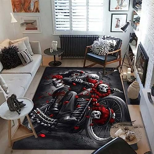 Terror Skelett Motorradteppiche Fußmatte Wohnzimmer Teppich Schlafzimmer Dekorieren Großflächiger Teppich 160x230cm