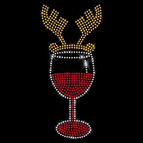 Glitzerdeals Bügelbilder Weihnachten Strass Weihnachtsmotiv Weinglas Rentier Aufbügler für Textilien Schneeflocken Bügelmotiv Wintermotiv Strass Bügelbild Schneeflocken