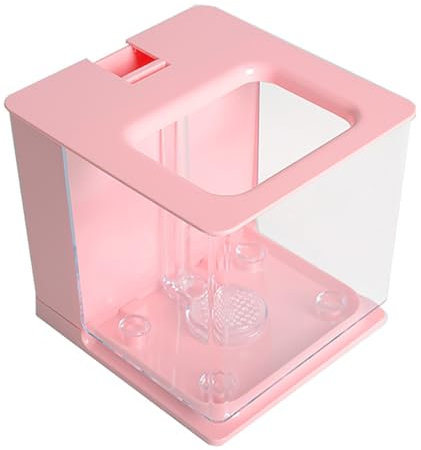 MegLob Acquario Acrilico, Vasca di Pesce Autopulente gravità in Plexiglass, Piccolo Serbatoio di Pesce Betta Acrilico, Mini Ciotola di Acquario/Pesce, Nessun Cambio di Acqua Richiesto,Rosa