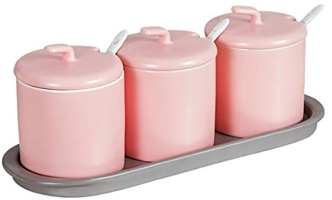 Dispensador azucarero,bote condimento, Azucarero for el hogar con cuchara, recipiente de azúcar de color sólido, tarros de especias de porcelana a prueba de humedad y polvo, azucarero con tapa conveni