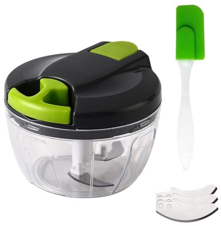 STAWINM Multi-Function Manual Food Chopper, 520ml Pull String to Slice Vegetables, Kitchen Hand Food Shredder with 3 Stainless Steel Blades and Squeegee for Vegetables, Fruits, Meat (520ml Green)