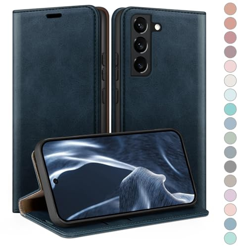 HUOUH for Samsung Galaxy S22 Wallet case with RFID Blocking PU Leather,Credit Card Holder,Flip Folio Book Phone cases Shockproof Cover Women Men for Samsung S22 case Dark Blue