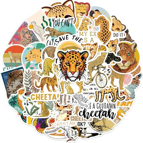 50 Stück Tiere Leoparden Aufkleber Pack Cheetah Sticker Set wasserdichte Vinyl Sticker für Laptop Kinder Autos Motorrad Fahrrad Skateboard Gepäck Koffer Computer Aufkleber Graffiti Decal