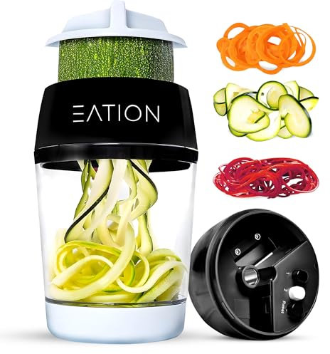 Eation® Espiralizador de Verduras - Para Fideos de Calabacín, Fabricante de Pasta de Verduras, Zoodle Maker, Cortador de Fideos de Verduras - 3 Niveles - Negro/Blanco