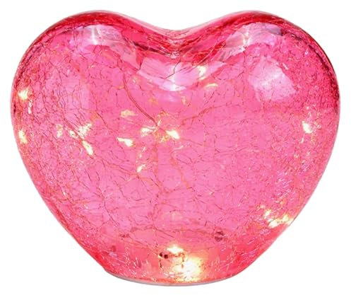 G. Wurm Dekoleuchte Herz Glas Rosa, Herz Lampe mit LED Lichterkette, Dekolampe, Tischleuchte, Herzlampe