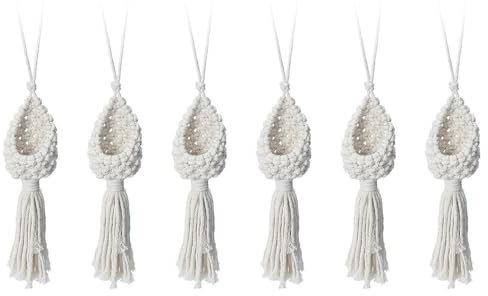 Janasiba 6 x Boho Makramee Luftpflanze Kleiderbügel Tillandsia Hängekorb Seilhalter Dekor (13 cm)