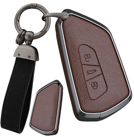 ontto Coque de clé de voiture - 3 boutons - Convient pour VW Golf 8 R ID5 ID.7 Seat Leon FR Mk4 Cupra Formentor - Porte-clés Skoda Octavia - Marron