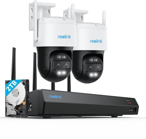 Reolink 4K Wi-Fi 6 PT Überwachungskamera Aussen Set, 2X WLAN Kameras Outdoor mit 355° Pan & 90° Tilt, Bewegungsverfolgung, Smart-Erkennung, Farbnachtsicht, 12CH Wi-Fi NVR mit 2TB HDD (RLK12-800WTM2)