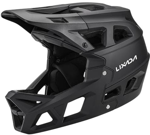 SHUAIGUO Full Face Mountain Bike Helmet Adult Racing Downhill MTB Helmet for Men/Women Adult Mountain Bike Helmet with Visor Over 31 Vents Head Circumferences of 55-58cm Bike Helmet (Black & M)