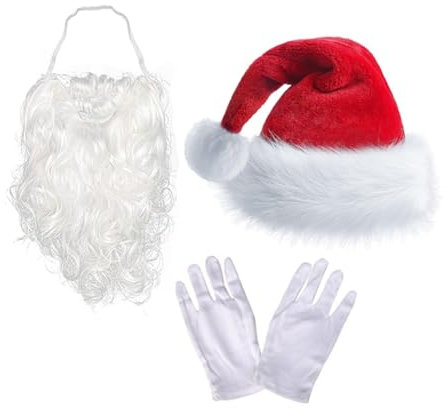 GAOINTELL Weihnachtsmannanzug, Weihnachtsmannmütze, Bart Brille, Handschuhe, Set, Foto-Requisiten, Weihnachtsfeier, Coaplay, Weihnachtsmann, Rollenspiel, Weihnachtsmannmütze, Erwachsene