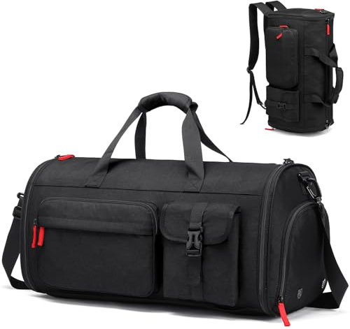 Lyweem 53L Anzugtasche Herren, Umwandelbarer Kleidersack Reisetasche Rucksack mit Schuhfach, 3 in 1 Große Reise Kleidertasche Anzug Tasche Handgepäck für Business, Schwarz