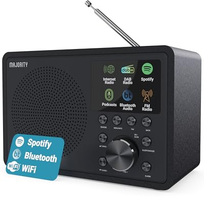 Internet Radio for Home with WiFi and FM | DSP Speaker Perfect for Bedroom, Kitchen, and Living Room Use | FM, Spotify Connect, Multi-Alarm, Frontier Oktiv App Control | Majority Touro