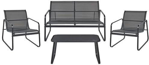 Beliani Lounge Set Metall schwarz 4-Sitzer Tisch Gartensofa Sessel Barrea