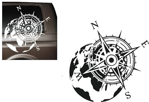 serh schöner Kompass Aufkleber mit Weltkugel für Wohnmobile Camper in verschiedenen Größen (SM1/3)