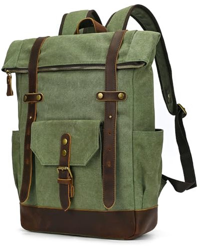Vintage Zaino Zainetto Sacchetto Tela porta PC Borsa da scuola Uomo Donna Borsetta Zaino Lavoro Borsa da viaggio Campeggio Escursionismo Canvas Daypacks,verde