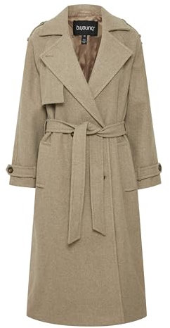 b.young BYCilia Damen Trenchcoat Wintermantel Winterjacke mit Eingrifftaschen Gürtel Reverskragen Relaxed fit, Größe:38, Farbe:Sepia Tint Melange (1713141)