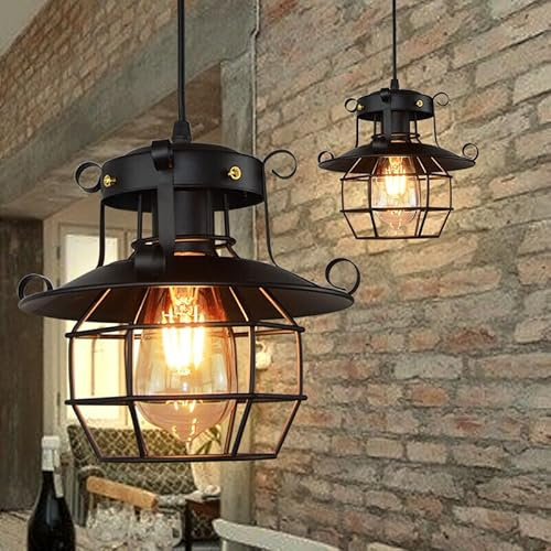 KOLHGNSE Vintage Pendelleuchte Industrie, Retro Hängelampe Deckenleuchte Industrial Metall Deckenlampe Kronleuchter E27 Schwarz für Wohnzimmer, Restaurant, Küche