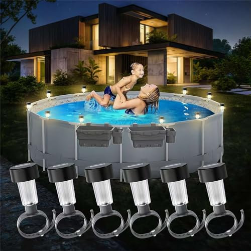 Lot de 6 lampes solaires pour piscine hors sol, accessoires de piscine pour décoration de piscine, lumières solaires LED étanches pour piscine extérieure