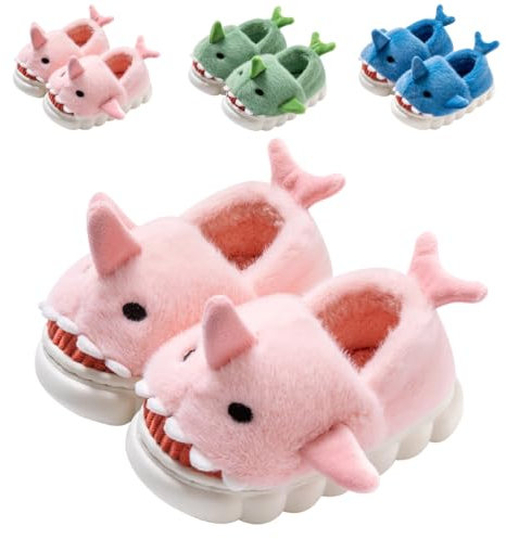 DRECAGE Pantofole Bambino Squalo Ciabatte Bambina Invernali Peluche Ciabatte Ragazze e Ragazzi Antiscivolo Scarpe Caldo Bambini Rosa 22-23