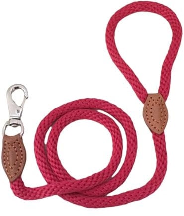 TOPSOSO Dog Lead 1.5m Hemp Rope Material Soft and Comfortable Protective Hand Slip Lead for Dogs Metal Galvanised Power Hooks Dog Leash Cowhide Hand-stitched Interfacing Ideal for Walking Dog(Red)