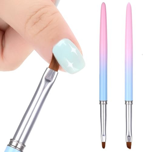 AOZUO 2PCS Nail Art Clean Up Brush, Nail Polish Clean Up Brush with Round & Angled Head Pen Nail Painting Brushes for Nail Art Design Fingernail Polish Mistake Cleaning