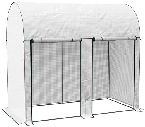 Outsunny Serra da Giardino da 2 m², Serra per Piante con 2 Porte a Cerniera Avvolgibili, Copertura in PE 140 g/m² Anti-UV, 2x1x1.78 m, Bianco