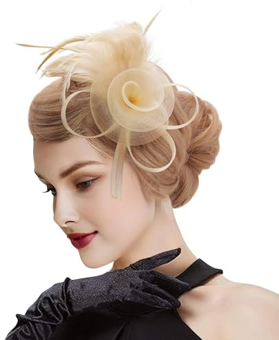 DRESHOW Fascinators Chapeau Femmes Plumage Bandeau Fascinator Fleur Maille Dentelle Clip pour Mariage, Cocktail, Tea Party