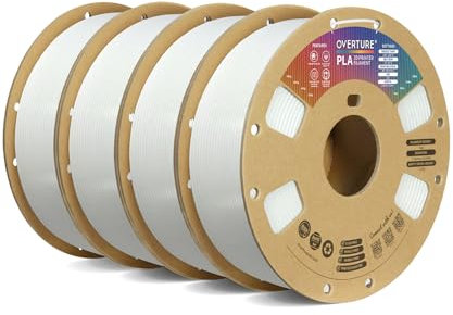 OVERTURE PLA Filament 1.75mm PLA 3D Printer Filament, 4kg Cardboard Spool (8.8lbs), Dimensional Accuracy +/- 0.02mm, Fit Most FDM Printer(White*4)