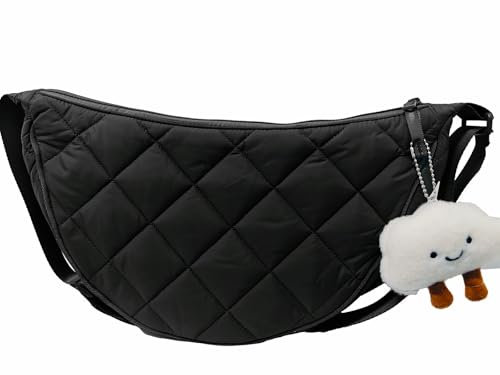 KZXCVS Crossbody Bag - Borsa a tracolla da donna, a mezza luna, grande, con trapuntatura, Nero