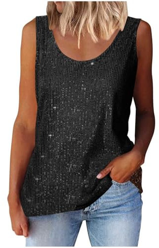 Generisch Glitzer Oberteile Damen Pailletten Top Glitzer Tops Festlich Outfit Angebote Glitzertop Shirt Frauen Bluse Glitter Tunika Unterhemden Kleidung Angebote Schwarz XXL