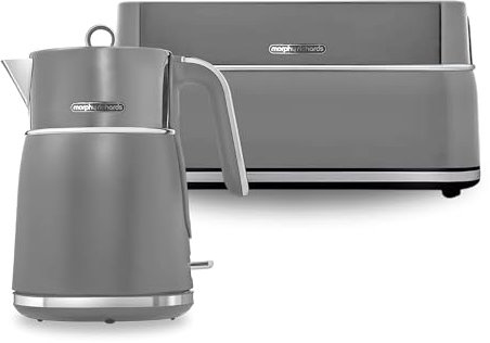 Morphy Richards Signature Matte Kettle and Toaster Set, 1.5L Fast Boil Matte Finish Signature Kettle, 2 Slot Variable Browning Toaster, Matching Set, 3KW/1750W, Grey, 100705/245705