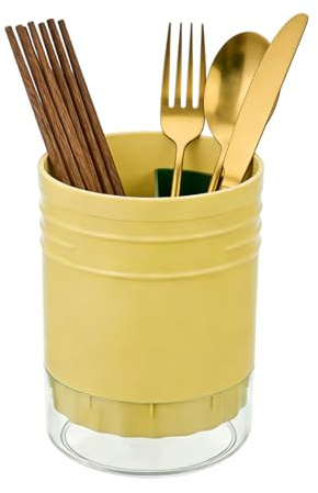 Hapivida Utensil Drying Rack, Plastic Round Chopsticks Drain Rack Utensil Holder Cutlery Drainer, Kitchen Utensil Organizer for Countertop (Yellow)