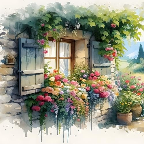 EOBROMD Diamond Painting Kit Completo Flores, Paisaje Pintura de Diamante Adultos, Punto de Cruz Diamante, Cuadro Diamante Art Rhinestones Bordado para Decoración Hogar 30x30cm