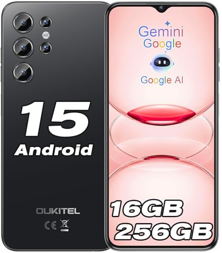 OUKITEL C1 Pro Handy Ohne Vertrag Android 15, 16GB+256GB/1TB Smartphone Ohne Vertrag, 5150mAh Handys, 6.52 HD+, 13MP Kamera Simlockfreie Handys, Gemini AI/Dual 4G SIM 3 Steckplatz/Fingerprint