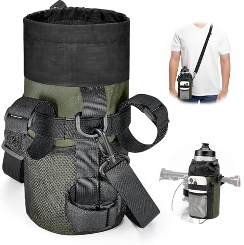 Eyein Fahrrad Flaschenhalter, Universeller Fahrrad Getränkehalter mit verstellbarem Tragegurt, Netzfach & Thermo-Isolierung für Cruiser, Scooter, Mountainbike & Rollstuhl (Grün)