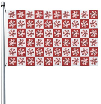 Bandiera rossa e bianca a scacchi con fiocco di neve, 3x5 piedi, bandiera da giardino in poliestere per esterni, striscione bifacciale per cortile, prato, veranda, balcone, decorazioni per la casa