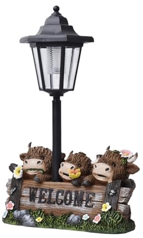 Huayeex Außendekoration Kuh | Verspielte Tier Deko Aus Harz - Solarlampe Gartenfigur Wetterfest Für Terrasse Balkon Rasen Deko