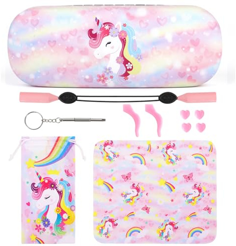 Beipegin Etui Lunettes Rigide Fille Licorne Etui a Lunette Cordon Lunettes Chiffon Lunette de Vue Accessoires Enfants