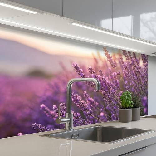 KitchenYeah© Spritzschutz Küche Küchen Rückwand Küchendeko Wand Wandschutz | 60x100 cm - Selbstklebend Backsplash Kitchen Peel And Stick Lavendel - Lila - Sonnenlicht
