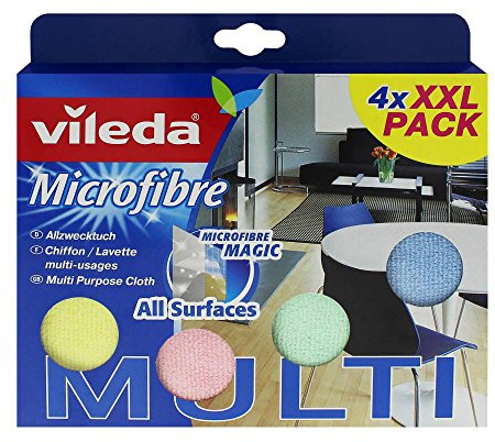 Vileda Microfaser Comfort Allzwecktücher - mit 4 knalligen Tuchfarben zur besseren Zuordnung - für perfekten Glanz im ganzen Haus - 4er XXL Sparpack
