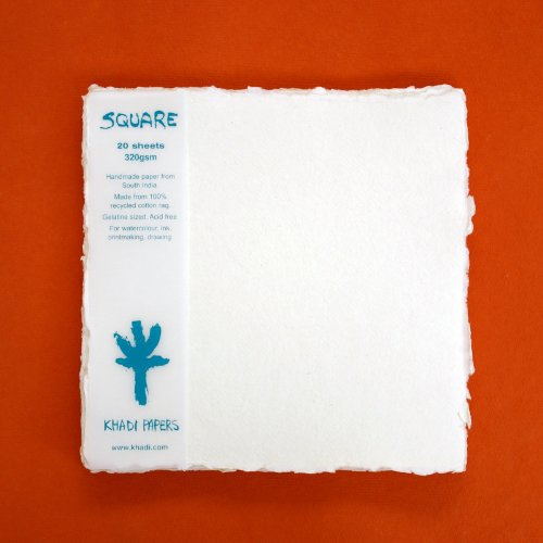 Khadi PAPER SQUARE WHITE RAG PAPER (20 SHEETS) PACKS SP4-2W 320 GSM 8'' X 8''
