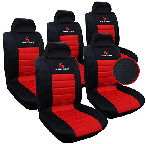 WOLTU 5er Sitzbezüge Auto Einzelsitzbezug universal Größe, Komplettset, rot