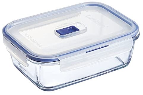 Luminarc 9207677 Pure Box Active - Recipiente Hermético Rectangular, Vidrio, Transparente y Azul, 1.22 L