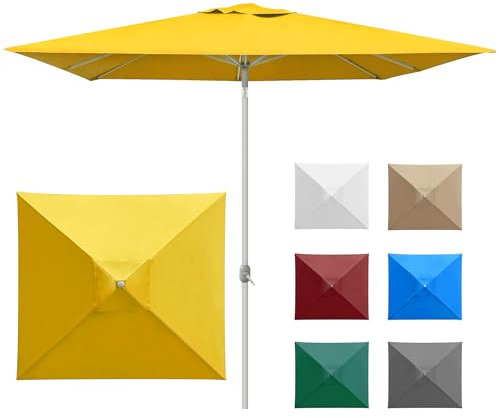paramondo interpara Sonnenschirm aus 230 g/㎡ Polyesterfaser quadratisch 3 x 3m gelb + Gestell silber, Gartenschirm Marktschirm knickbar, Stabil, für Terrasse Balkon Sonnenschirm mit Kurbel, 8,8kg